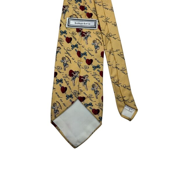 Vintage Bobachris Yellow Cupid & Heart Silk Tie Made In USA - Picture 5 of 6